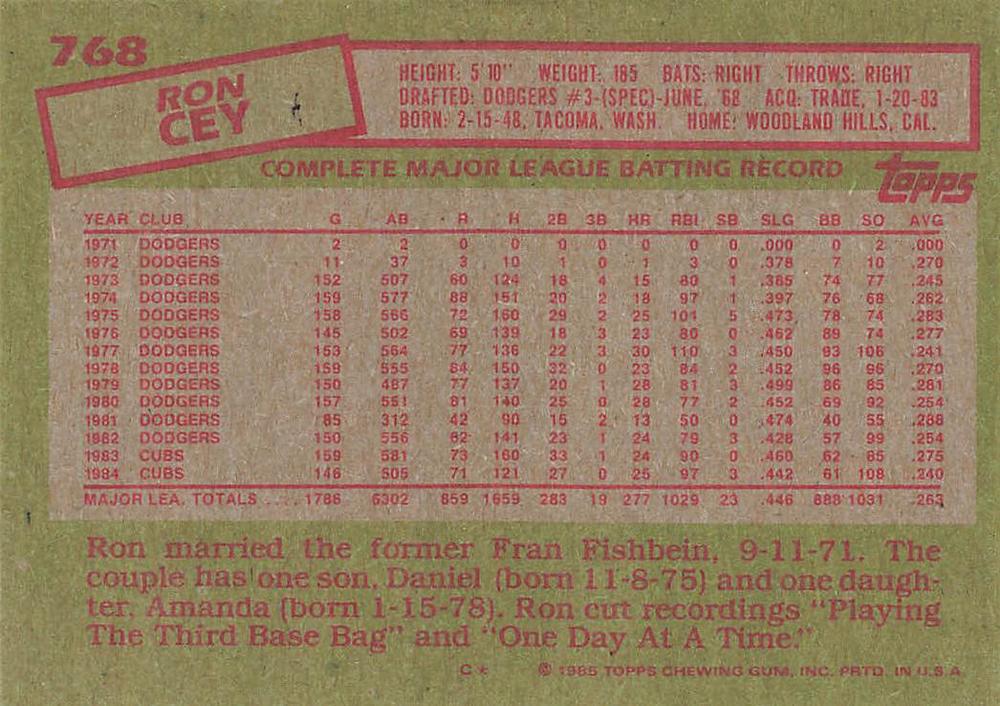 Ron Cey  baseball card collectible - Main Image 2