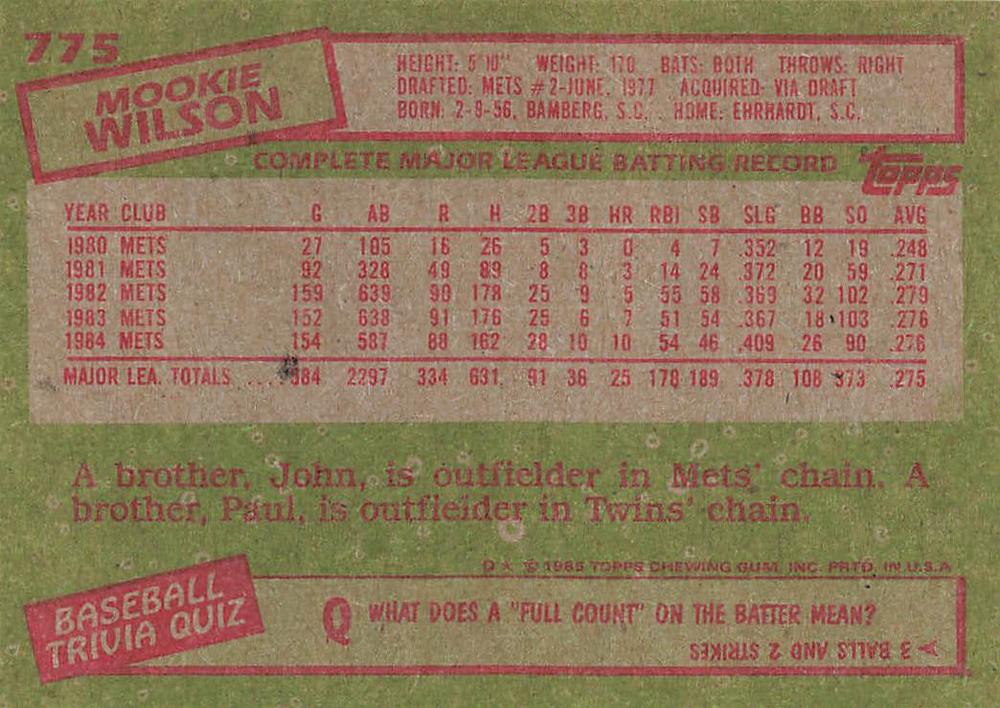 Mookie Wilson  baseball card collectible - Main Image 2