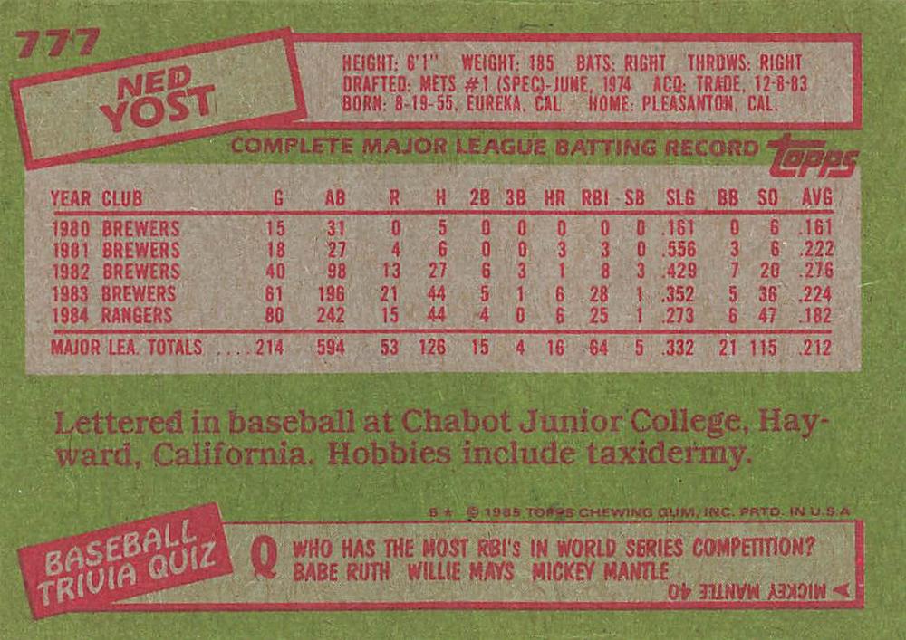 Ned Yost  baseball card collectible - Main Image 2