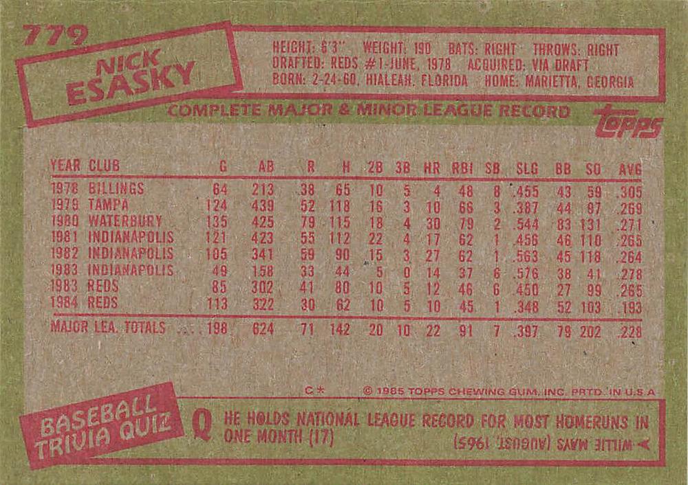 Nick Esasky  baseball card collectible - Main Image 2