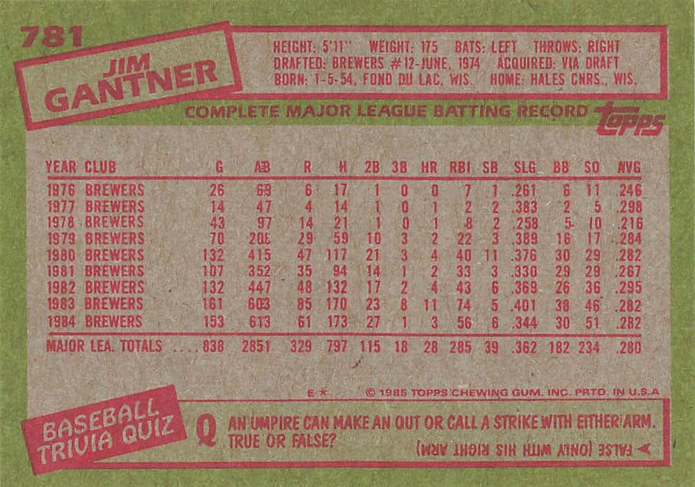 Jim Gantner  baseball card collectible - Main Image 2