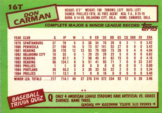 Don Carman  baseball card collectible - Main Image 2