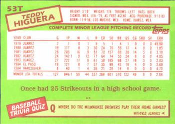 Teddy Higuera  baseball card collectible - Main Image 2