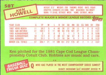 Ken Howell  baseball card collectible - Main Image 2