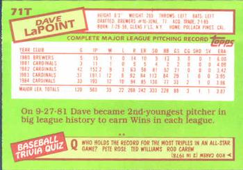 Dave LaPoint  baseball card collectible - Main Image 2