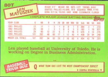 Len Matuszek  baseball card collectible - Main Image 2