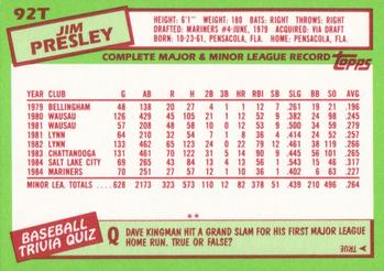 Jim Presley  baseball card collectible - Main Image 2