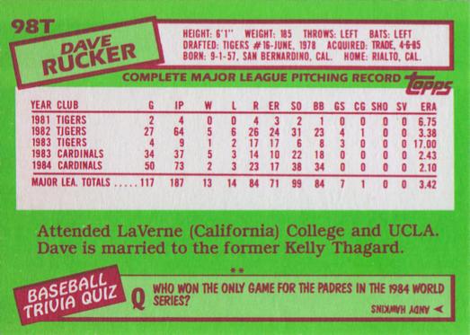 Dave Rucker  baseball card collectible - Main Image 2