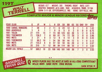 Walt Terrell  baseball card collectible - Main Image 2