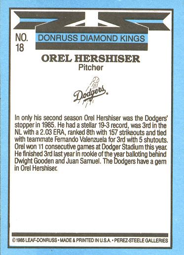 Orel Hershiser  baseball card collectible - Main Image 2