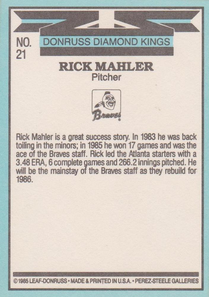 Rick Mahler  baseball card collectible - Main Image 2