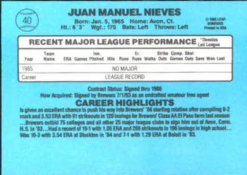 Juan Nieves  baseball card collectible - Main Image 2