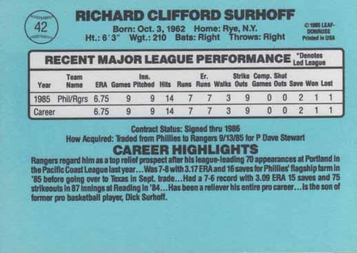 Rick Surhoff  baseball card collectible - Main Image 2