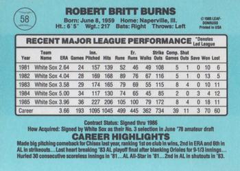 Britt Burns  baseball card collectible - Main Image 2