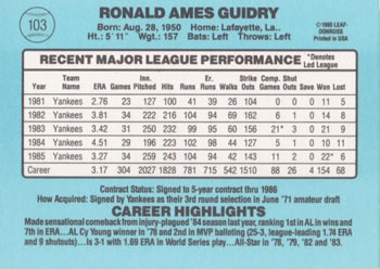 Ron Guidry  baseball card collectible - Main Image 2