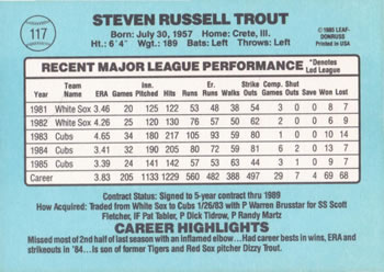 Steve Trout  baseball card collectible - Main Image 2