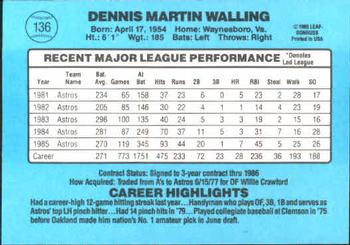 Denny Walling  baseball card collectible - Main Image 2
