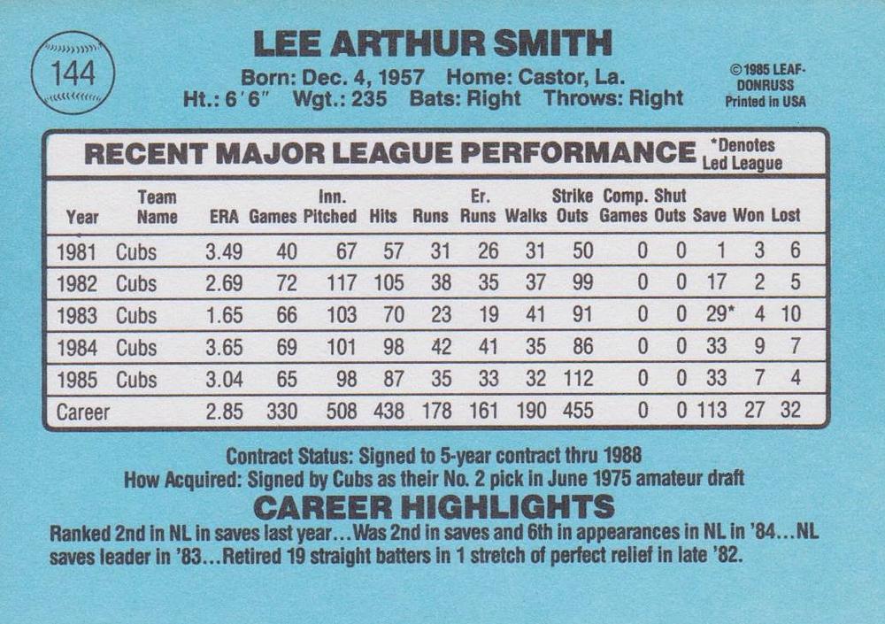 Lee Smith  baseball card collectible - Main Image 2