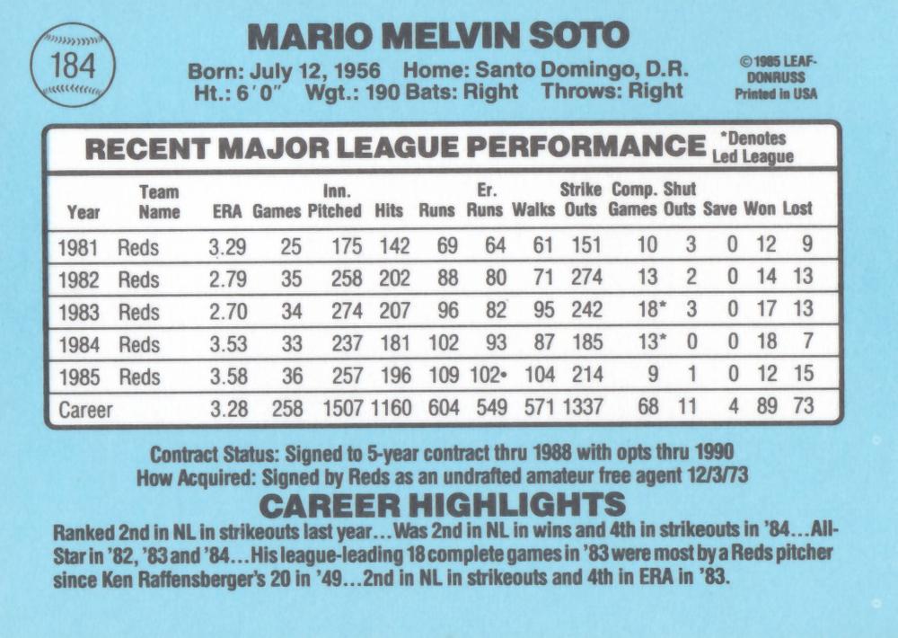 Mario Soto  baseball card collectible - Main Image 2