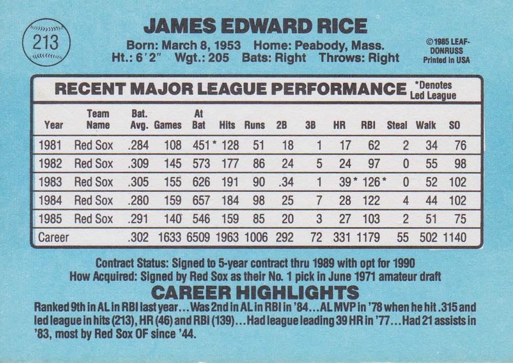 Jim Rice  baseball card collectible - Main Image 2