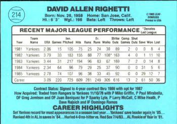Dave Righetti  baseball card collectible - Main Image 2