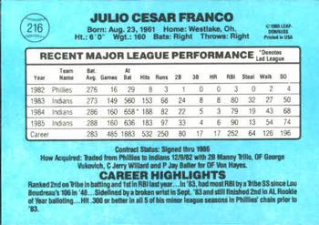 Julio Franco  baseball card collectible - Main Image 2
