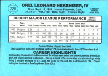 Orel Hershiser  baseball card collectible - Main Image 2