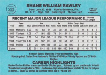 Shane Rawley  baseball card collectible - Main Image 2
