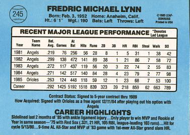 Fred Lynn  baseball card collectible - Main Image 2