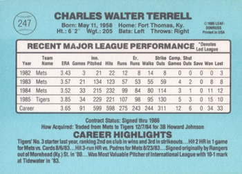 Walt Terrell  baseball card collectible - Main Image 2