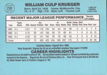 Bill Krueger  baseball card collectible - Main Image 2