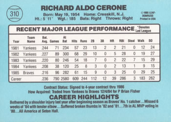Rick Cerone  baseball card collectible - Main Image 2