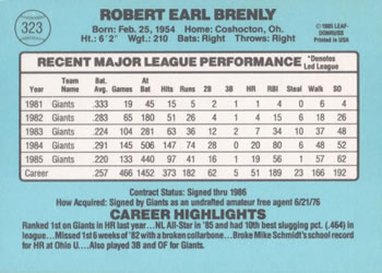Bob Brenly  baseball card collectible - Main Image 2