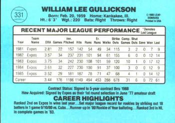 Bill Gullickson  baseball card collectible - Main Image 2