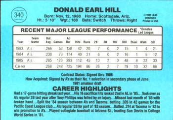 Donnie Hill  baseball card collectible - Main Image 2