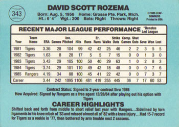 Dave Rozema  baseball card collectible - Main Image 2