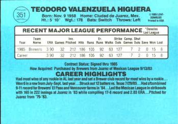 Ted Higuera  baseball card collectible - Main Image 2