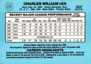 Charlie Lea  baseball card collectible - Main Image 2