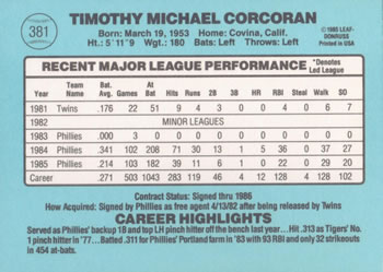 Tim Corcoran  baseball card collectible - Main Image 2