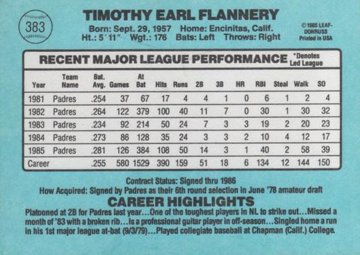 Tim Flannery  baseball card collectible - Main Image 2
