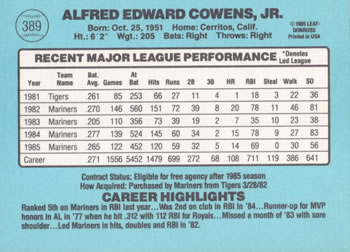Al Cowens  baseball card collectible - Main Image 2