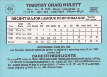 Tim Hulett  baseball card collectible - Main Image 2
