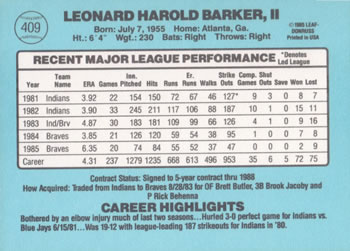 Len Barker  baseball card collectible - Main Image 2