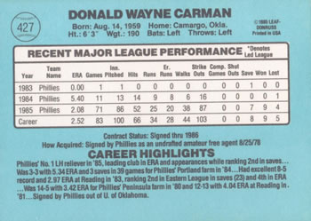 Don Carman  baseball card collectible - Main Image 2