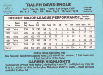 Dave Engle  baseball card collectible - Main Image 2