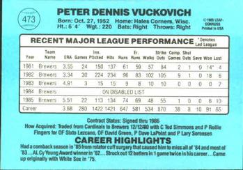 Pete Vuckovich  baseball card collectible - Main Image 2