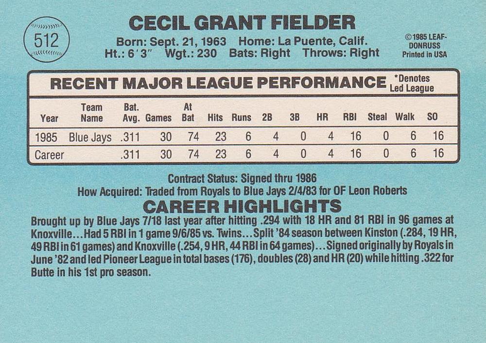 Cecil Fielder  baseball card collectible - Main Image 2