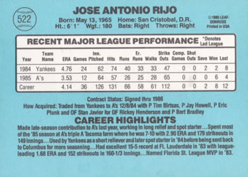 Jose Rijo  baseball card collectible - Main Image 2