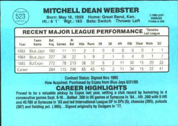 Mitch Webster  baseball card collectible - Main Image 2