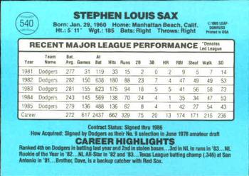Steve Sax  baseball card collectible - Main Image 2